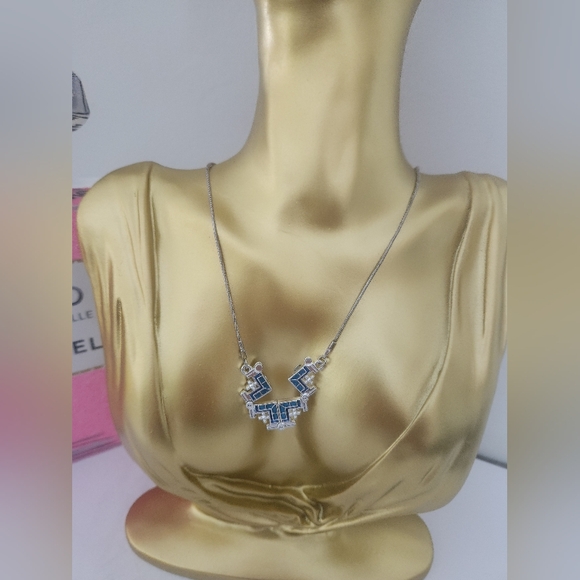 Two-Way Magnetic Silver Necklace Jerusalem Cross Blue - Picture 3 of 11